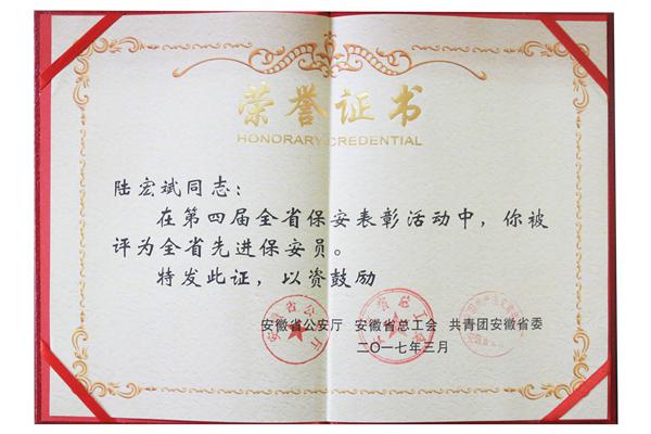 陆宏斌 荣誉证书